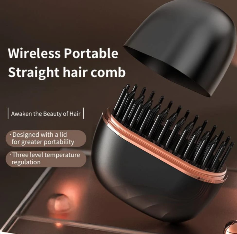 Mini Hair Straightening Comb Wireless Charging Portable | مشط صغير لفرد الشعر - لاسلكي وقابل للشحن ومحمول