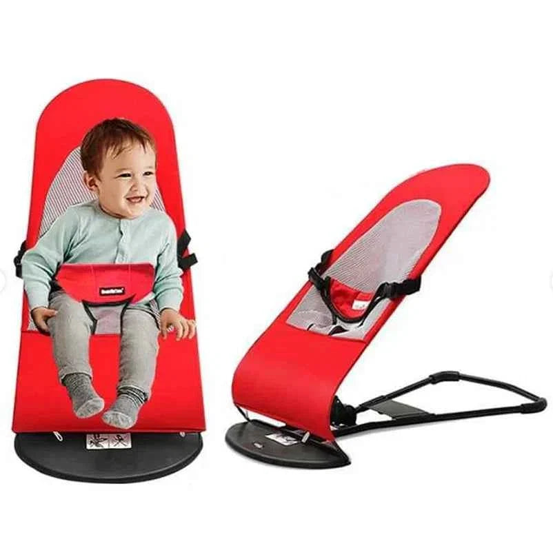 Foldable Baby Bouncer Chair with Safety Harness & Interactive Toy Bar كرسي هزاز قابل للطي للأطفال مع حزام أمان وقضيب ألعاب تفاعلي